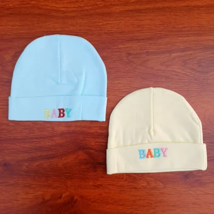 Unisex Aqua and Cream Color Cotton Cap For Infants