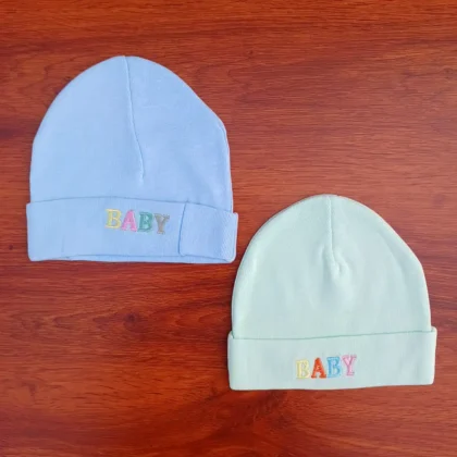Unisex Aqua and Light Green Color Cotton Cap For Infants