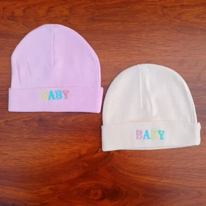 Unisex Pink and Cream Color Cotton Cap For Infants