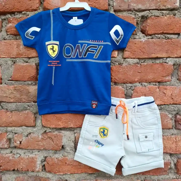 Cool Blue Cotton T-Shirt White Half Pant