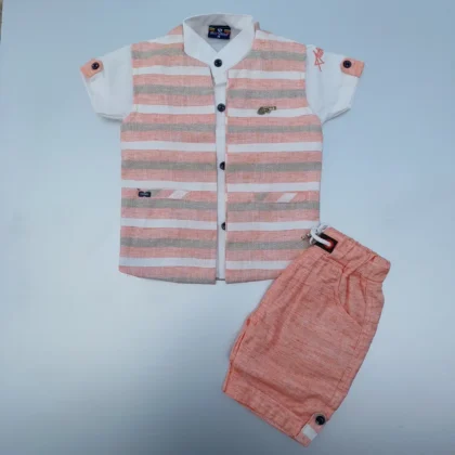 Cotton Half Shirt with Orange Shade Jacket and Pant