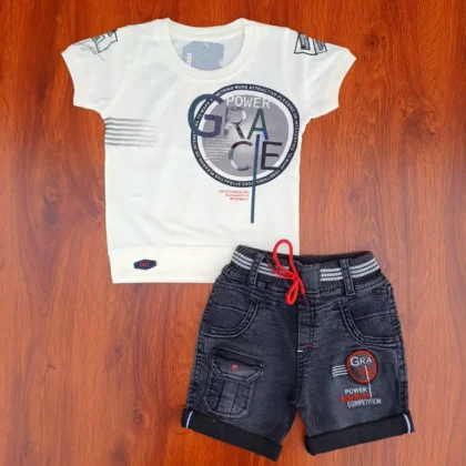 Cream Cotton T-Shirt Black Half Pant