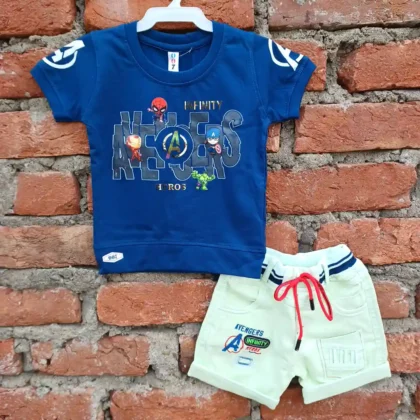 Deep Blue Cotton T-Shirt White Half Pant