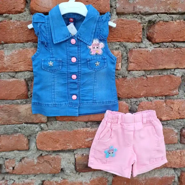 Girl Denim Top and Pink Shorts