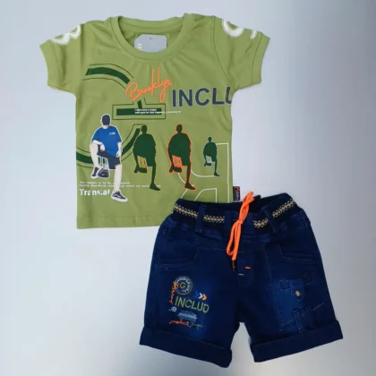 Green Shade Cotton T-Shirt Black Jeans Half Pant