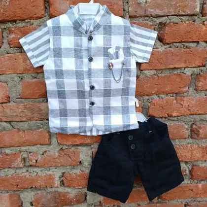 White Check Cotton Shirt with Black Pant