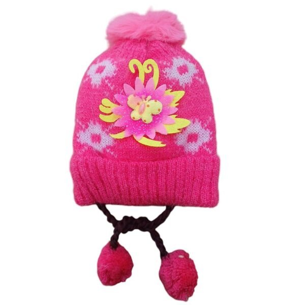 soft woolen cap pink color knitted with strap