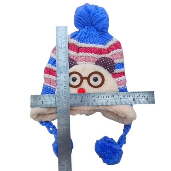 soft woolen cap bluish color knitted aplhabetdesign with strap