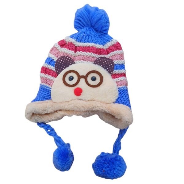 soft woolen cap bluish color knitted aplhabetdesign with strap1