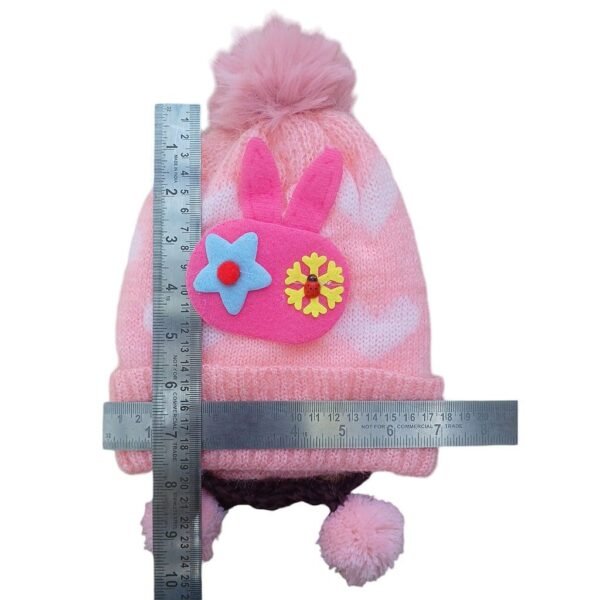 soft woolen cap pink color rabbit design knitted with strap1
