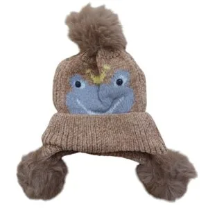 super soft winter fleece cap brown color double bird design with strap