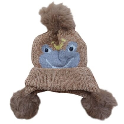 super soft winter fleece cap brown color double bird design with strap