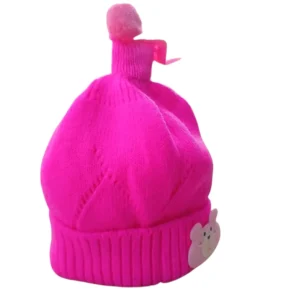 Hot pink baby winter cap with cute bear-face patch